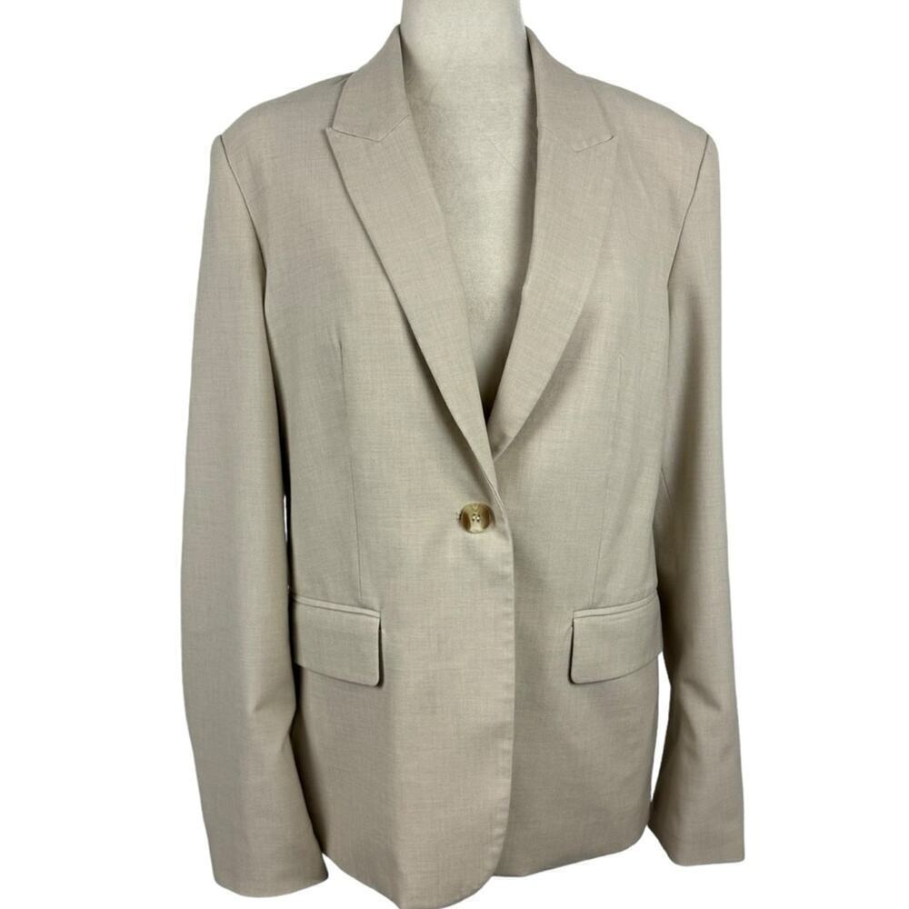 Oak + Fort Oatmeal Oversized Single Breasted One Button Blazer Flap Pocket SZ M